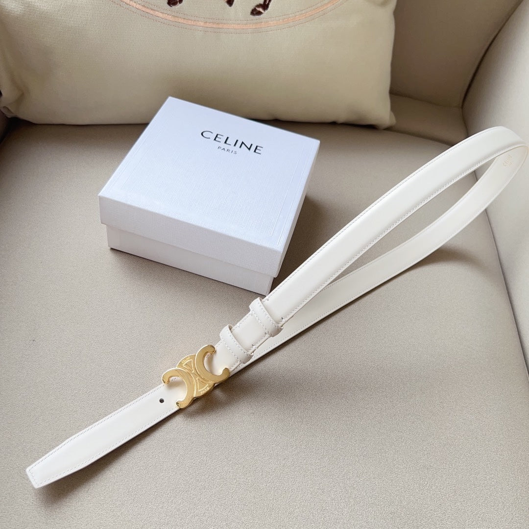 Medium Triomphe Belt 25Mm White Calfskin Ghw