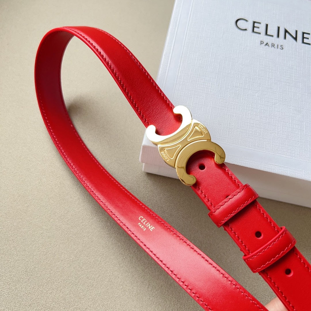 Medium Triomphe Belt 25Mm Red Calfskin Ghw