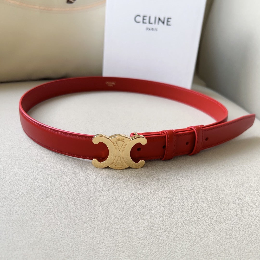 Medium Triomphe Belt 25Mm Red Calfskin Ghw