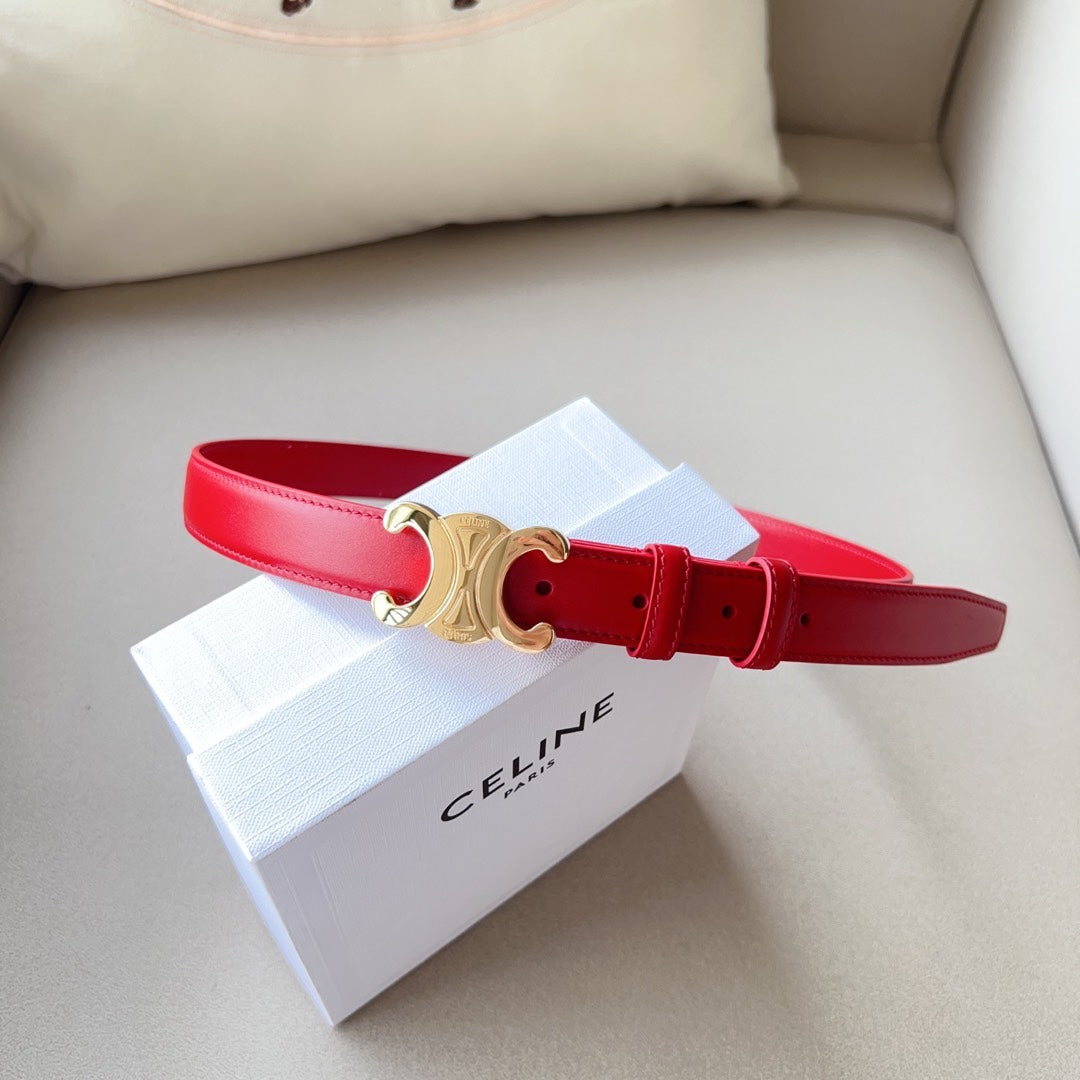 Medium Triomphe Belt 25Mm Red Calfskin Ghw