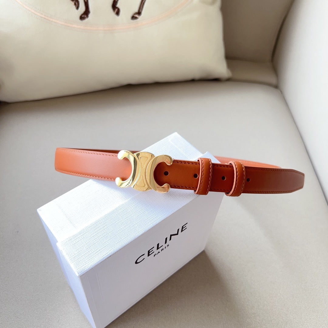 Medium Triomphe Belt 25Mm Tan Calfskin Ghw