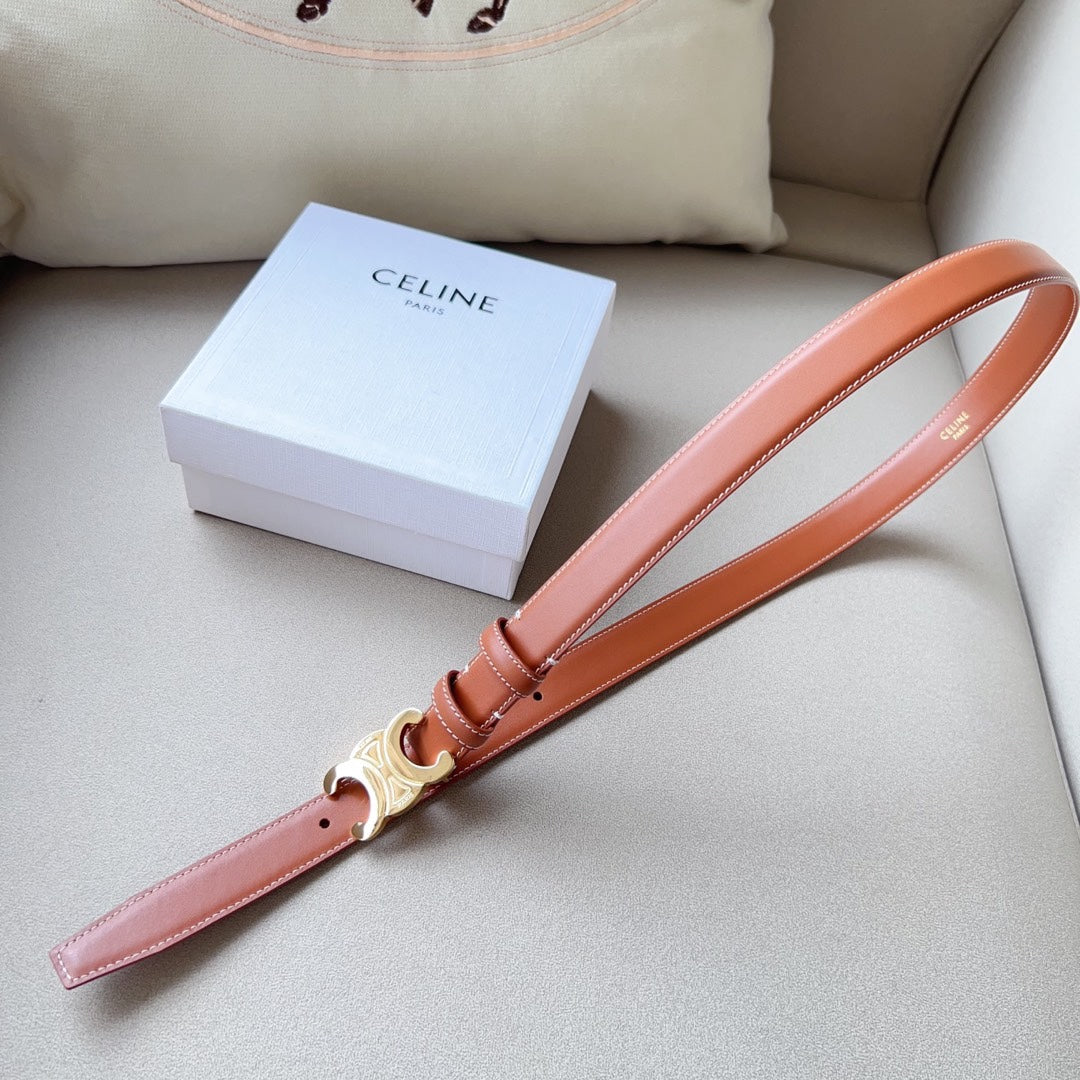 Medium Triomphe Belt 25Mm Tan Calfskin White Line Finishing Ghw