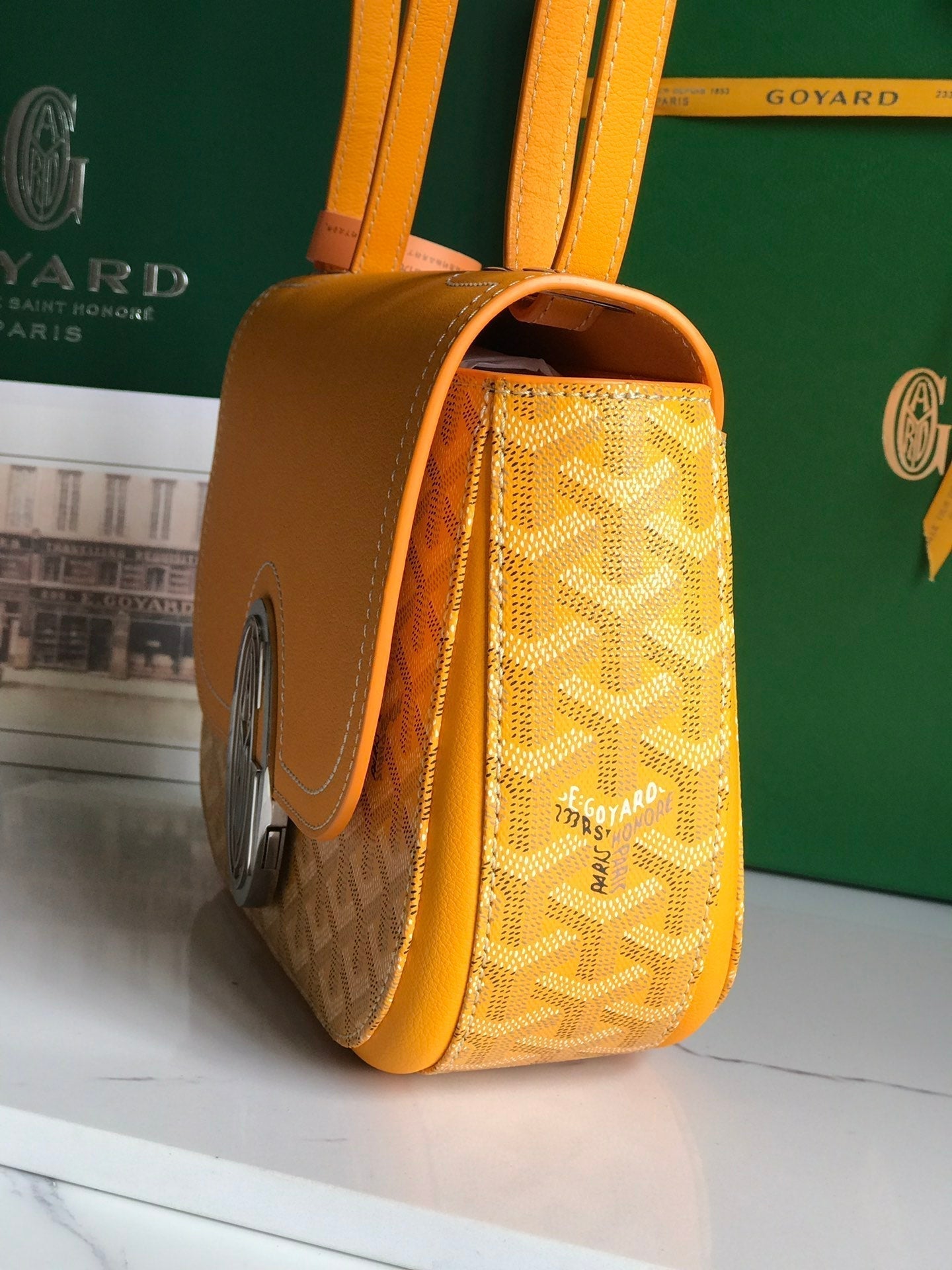 233 BAG 25 IN YELLOW CALFSKIN AND GOYARDINE CANVAS