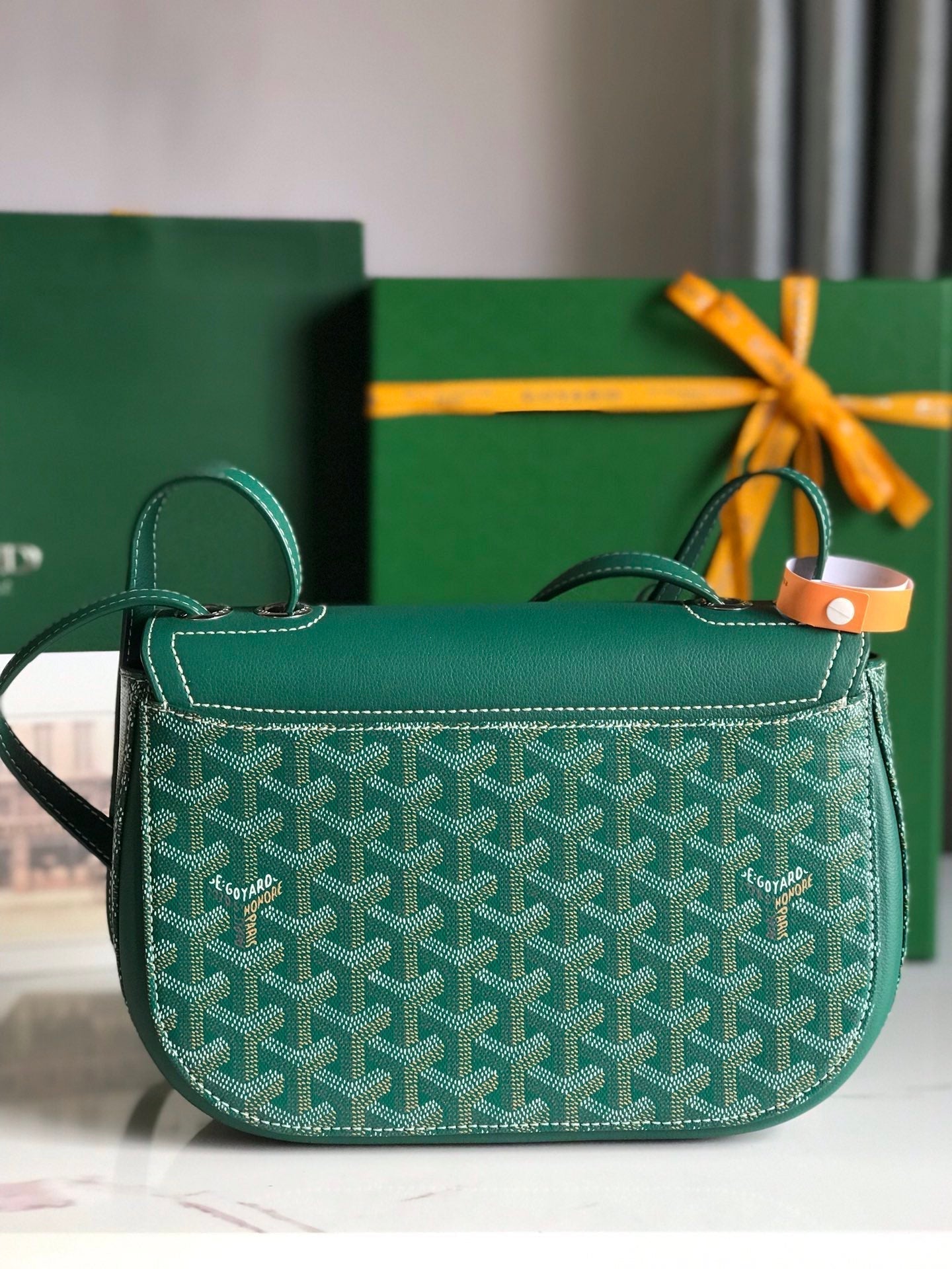 233 BAG 25 IN GREEN CALFSKIN AND GOYARDINE CANVAS