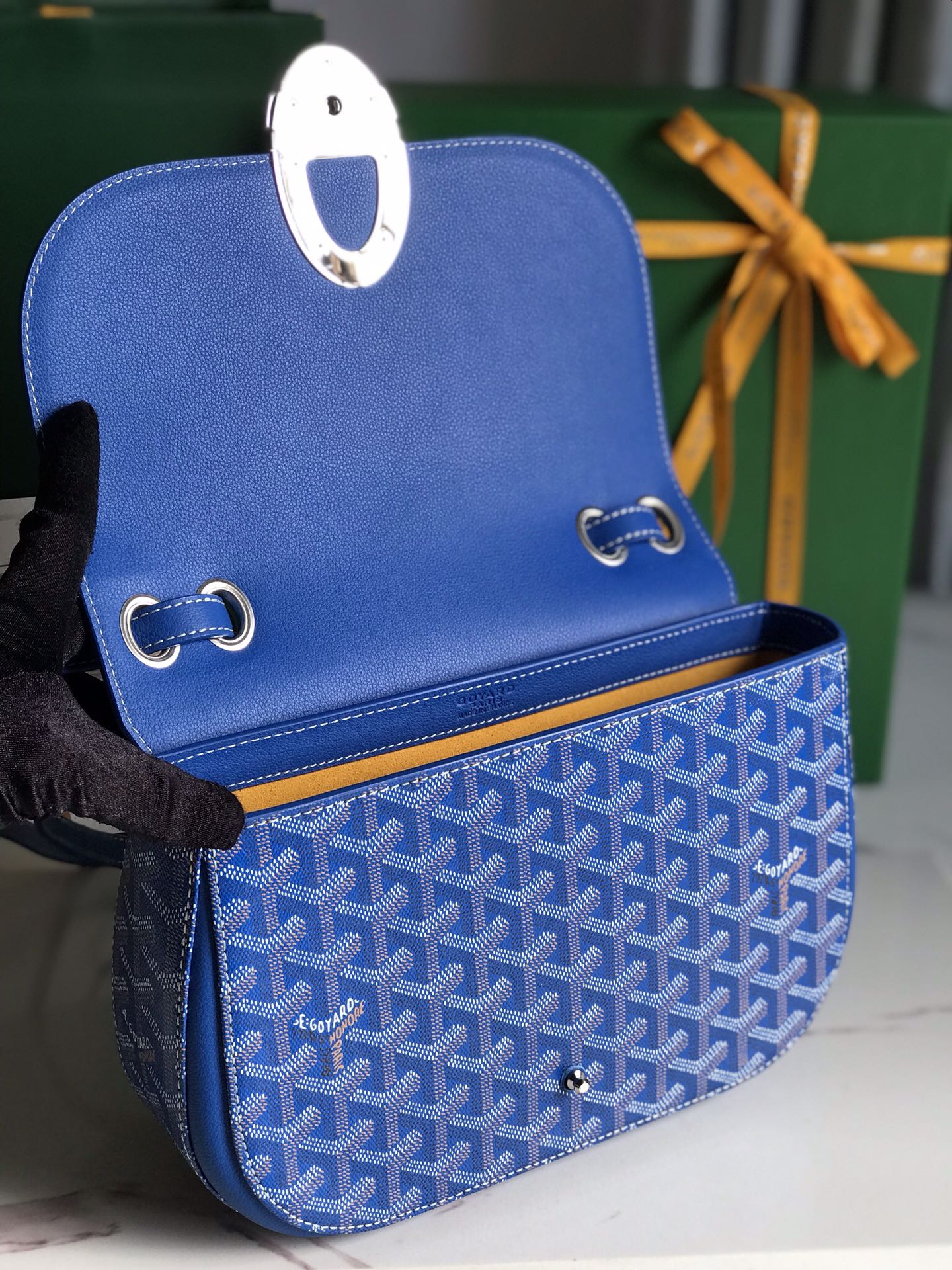 233 BAG 25 IN SAPPHIRE BLUE CALFSKIN AND GOYARDINE CANVAS