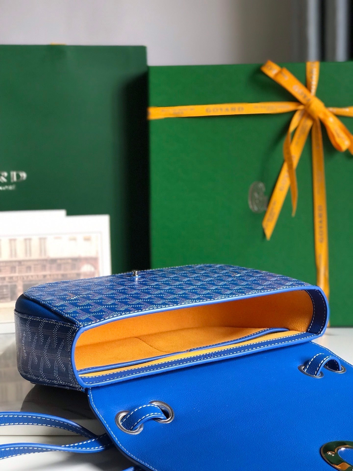 233 BAG 25 IN SAPPHIRE BLUE CALFSKIN AND GOYARDINE CANVAS