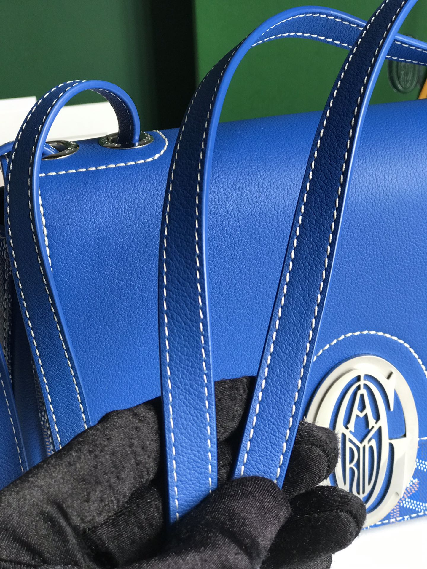 233 BAG 25 IN SAPPHIRE BLUE CALFSKIN AND GOYARDINE CANVAS