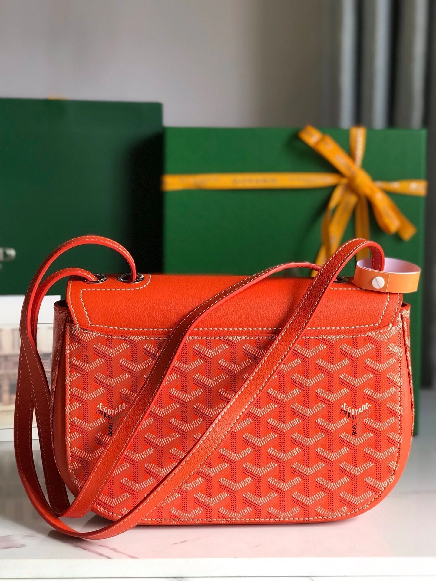 233 BAG 25 IN ORANGE CALFSKIN AND GOYARDINE CANVAS