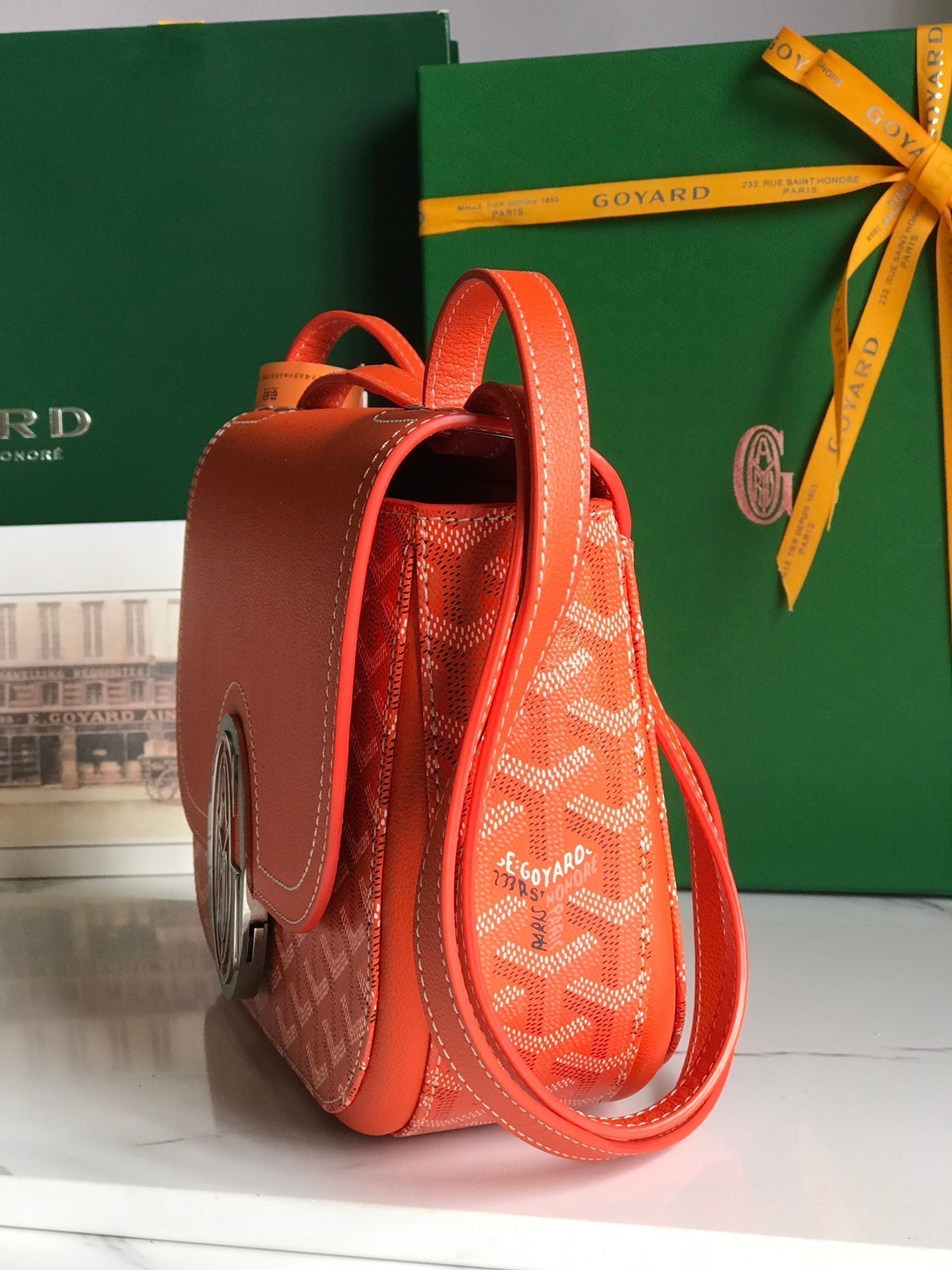 233 BAG 25 IN ORANGE CALFSKIN AND GOYARDINE CANVAS