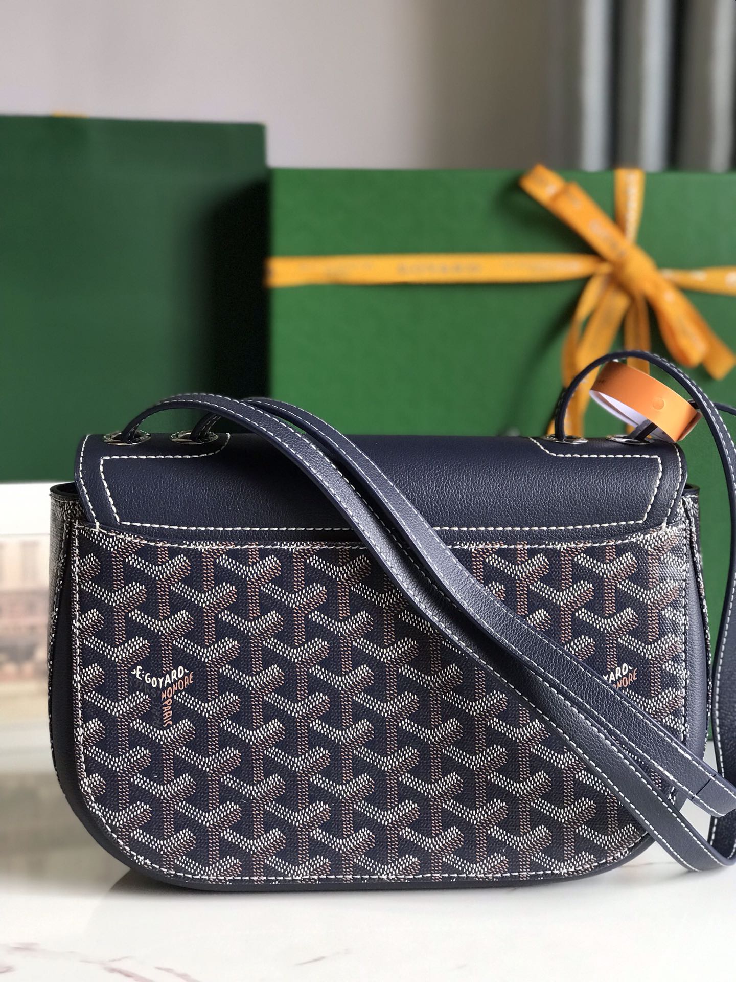233 BAG 25 IN NAVY BLUE CALFSKIN AND GOYARDINE CANVAS