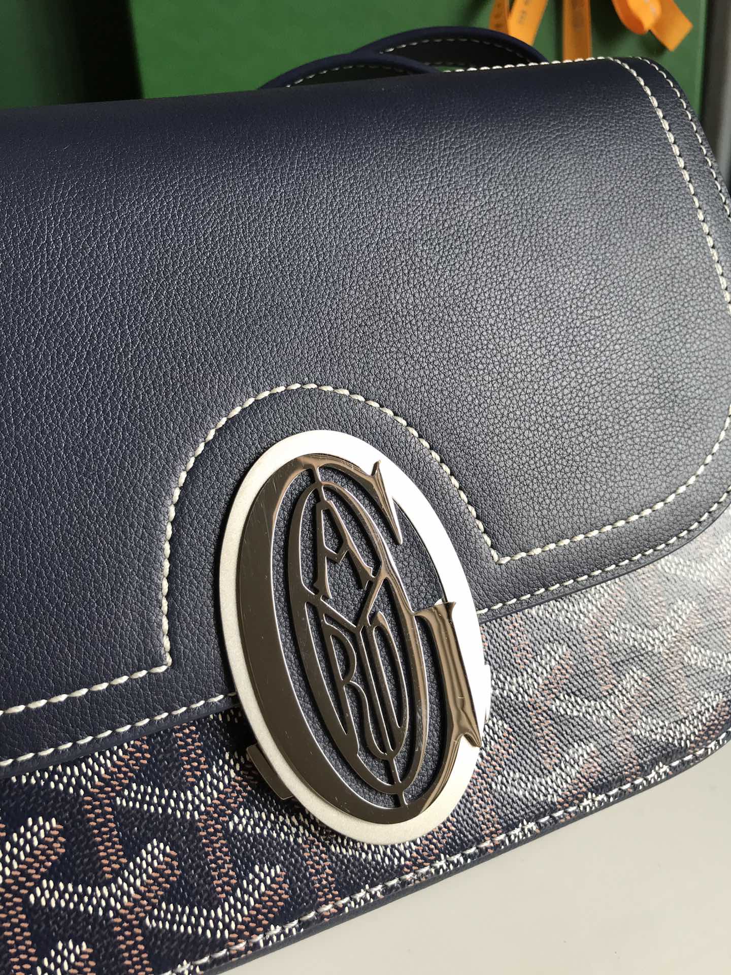 233 BAG 25 IN NAVY BLUE CALFSKIN AND GOYARDINE CANVAS