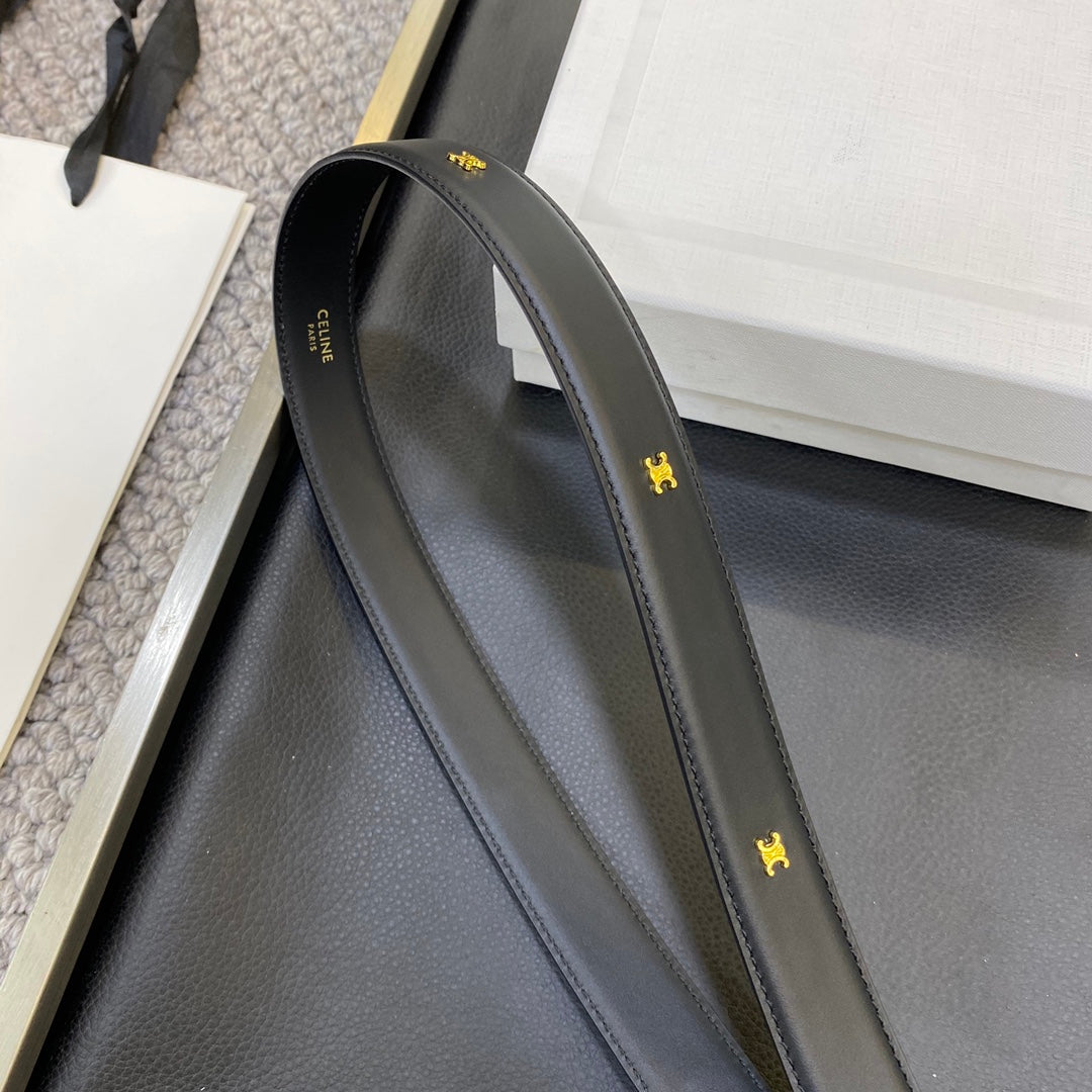 Triomphe Belt 25Mm In Black Calfskin Oval Buckle And Engraved Logo