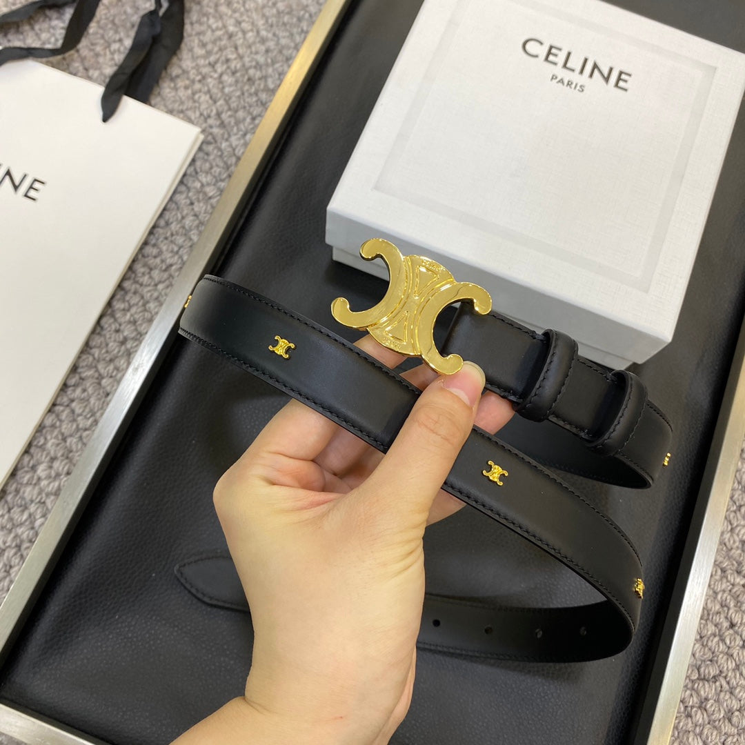 Celine 25S Triomphe Belt 25Mm In Black Calfskin 548081