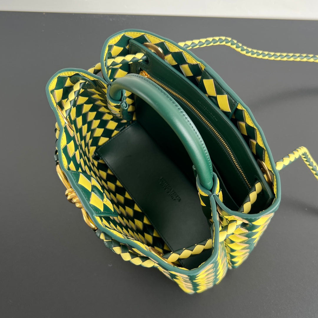 Bv Small Andiamo 25 Yellow Dark Green Lambskin