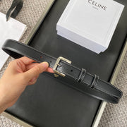 Belt 25Mm In Black Reversible Italian Calfskin With Vintage Silver Buckle White Stitching