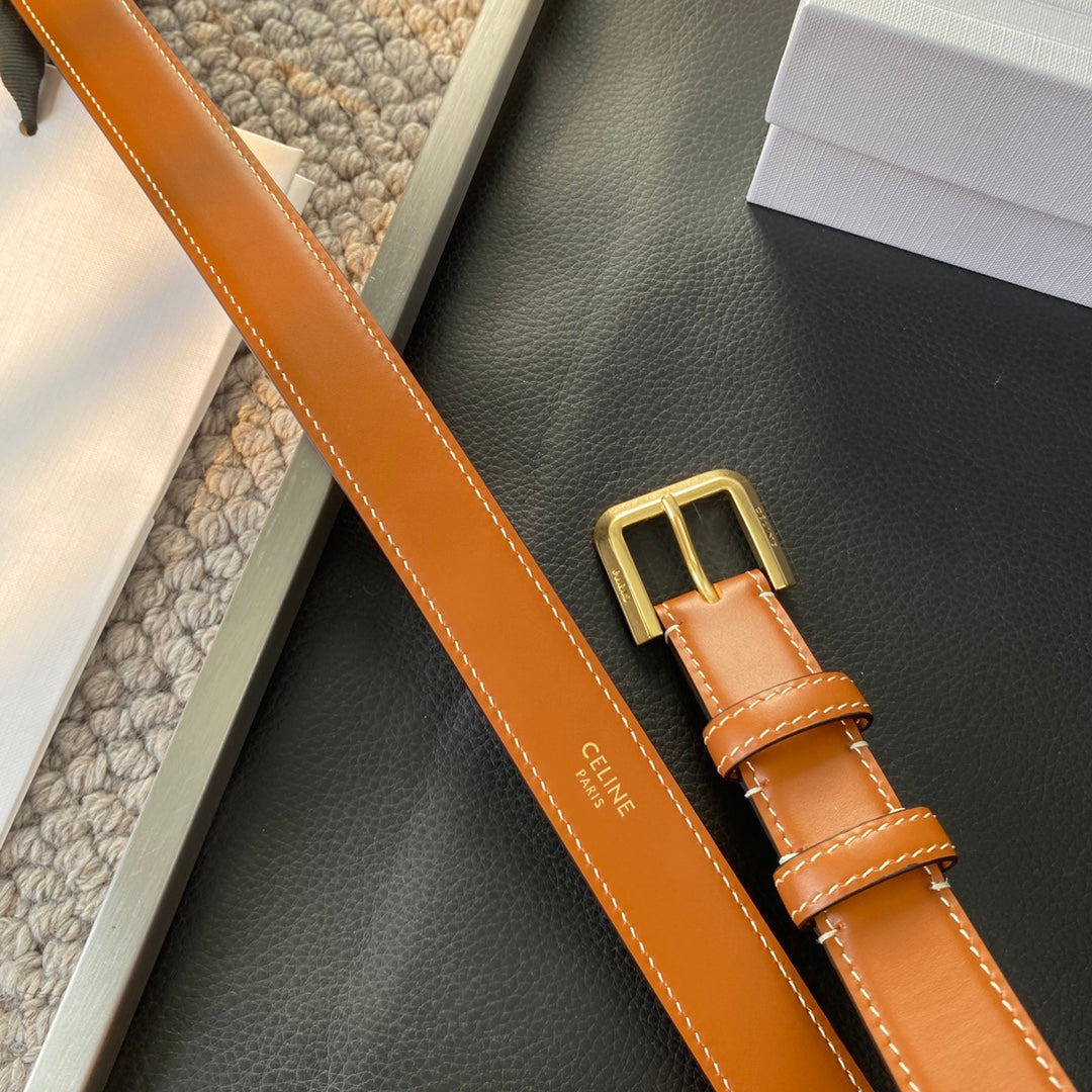 Belt 25Mm In Brown Reversible Italian Calfskin With Vintage Gold Brass Buckle