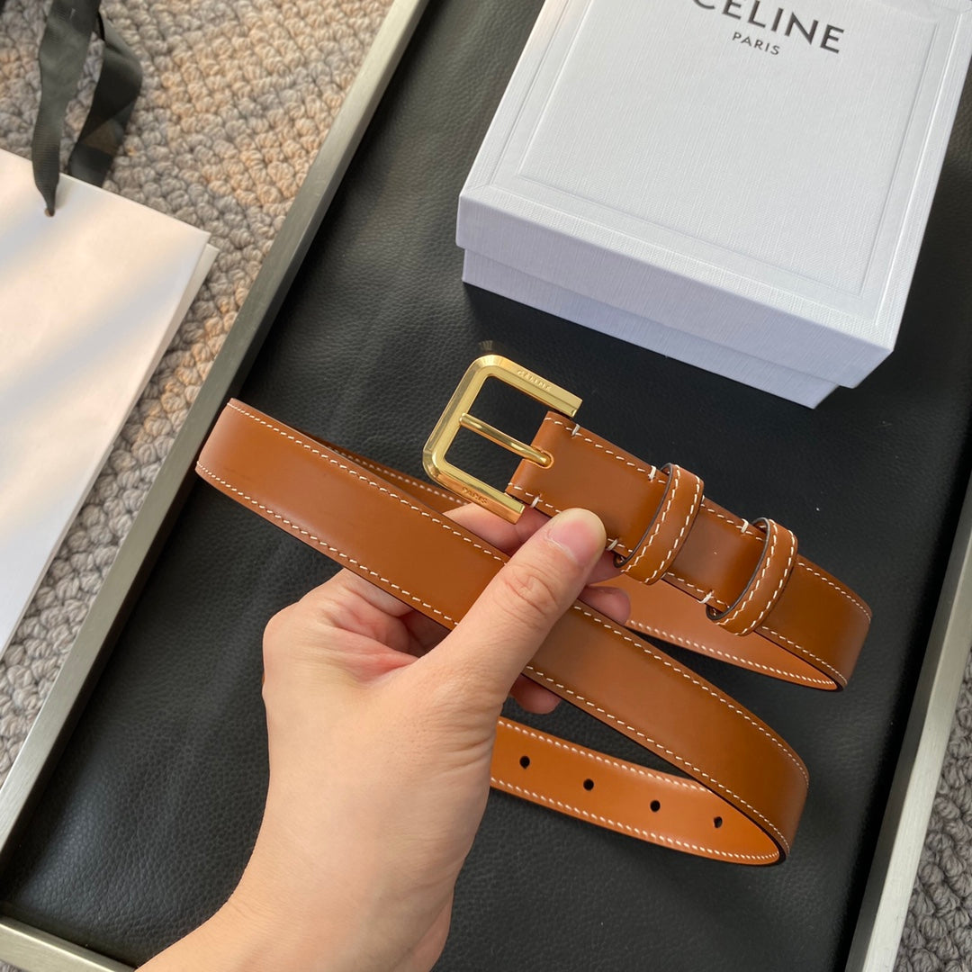 Belt 25Mm In Brown Reversible Italian Calfskin With Vintage Gold Brass Buckle