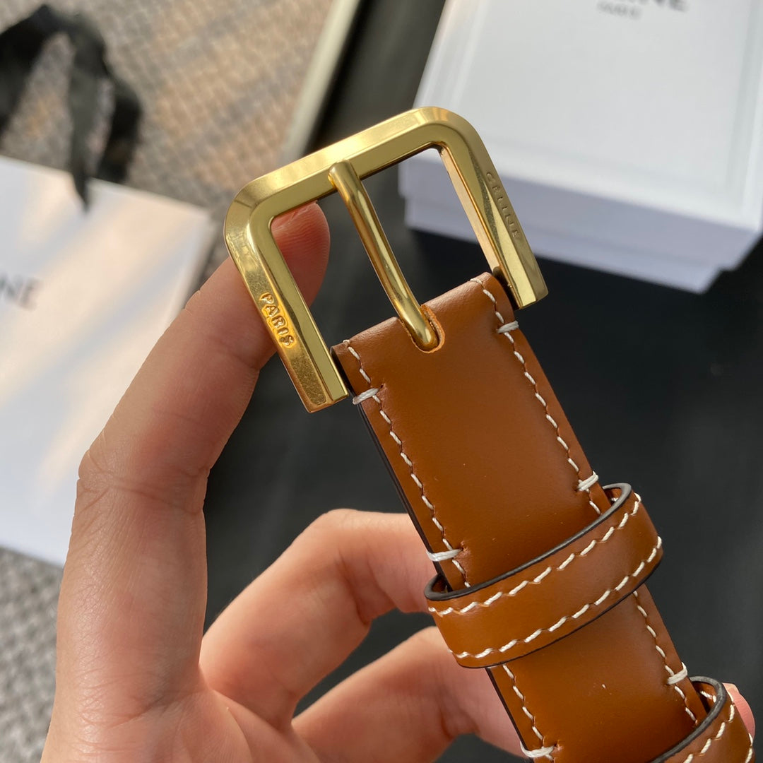 Belt 25Mm In Brown Reversible Italian Calfskin With Vintage Gold Brass Buckle