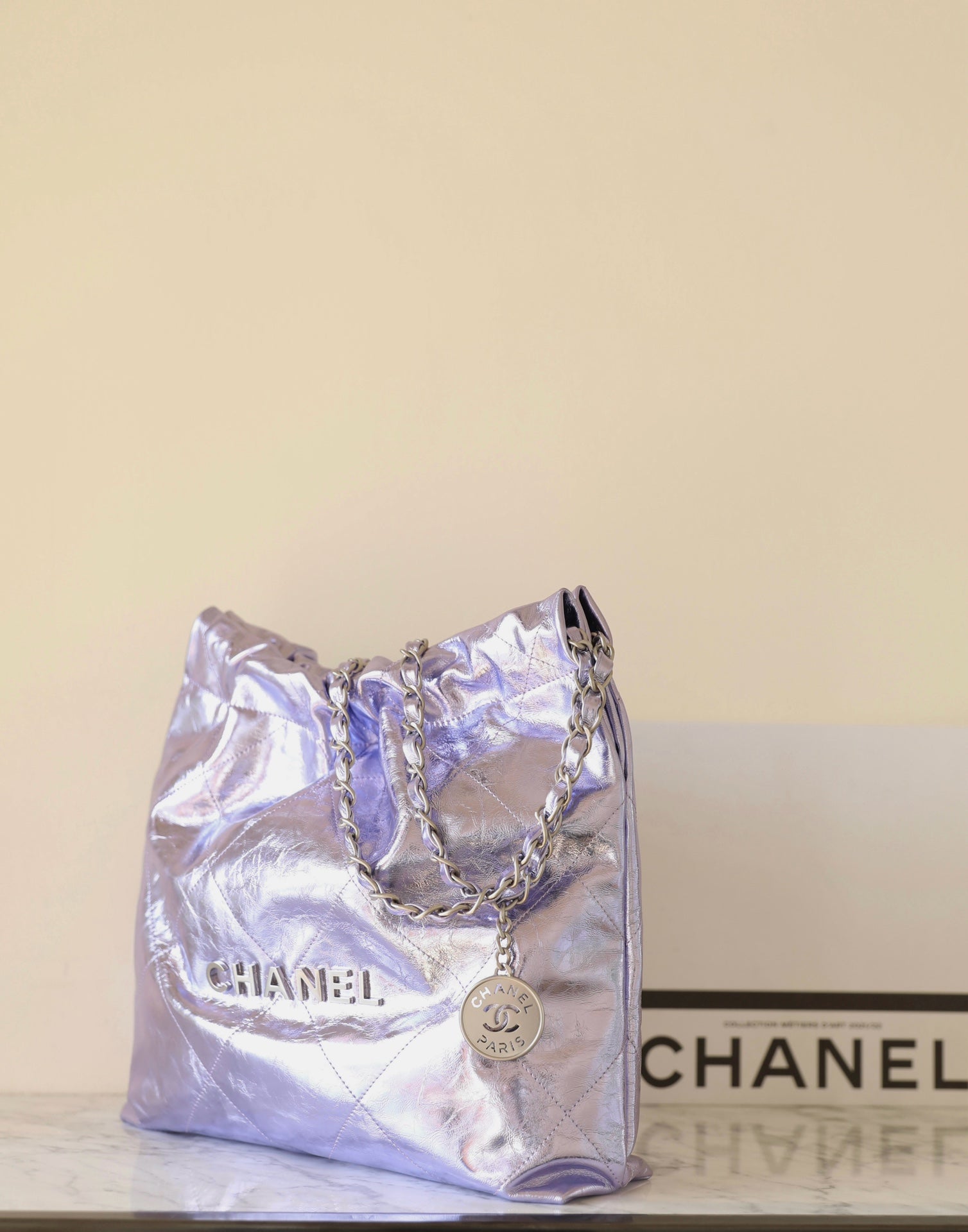 CC Large Tote 39 Light Beige Canvas Pearl Logo