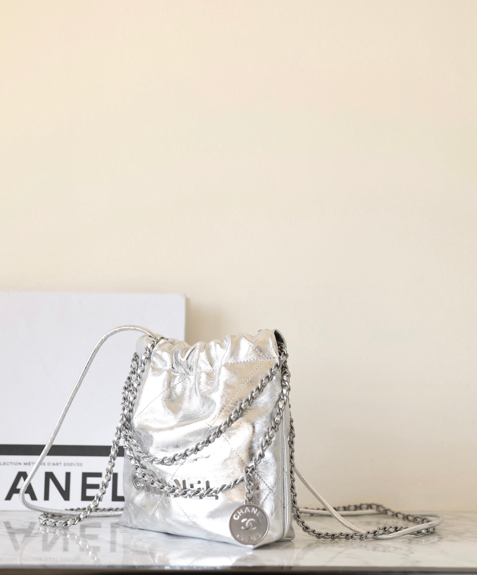 CC Large Tote 39 Light Beige Canvas Pearl Logo