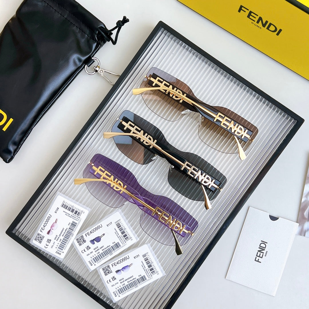 Squared Rimless Visor Sunglasses Fe40066U In Acetate And Metal