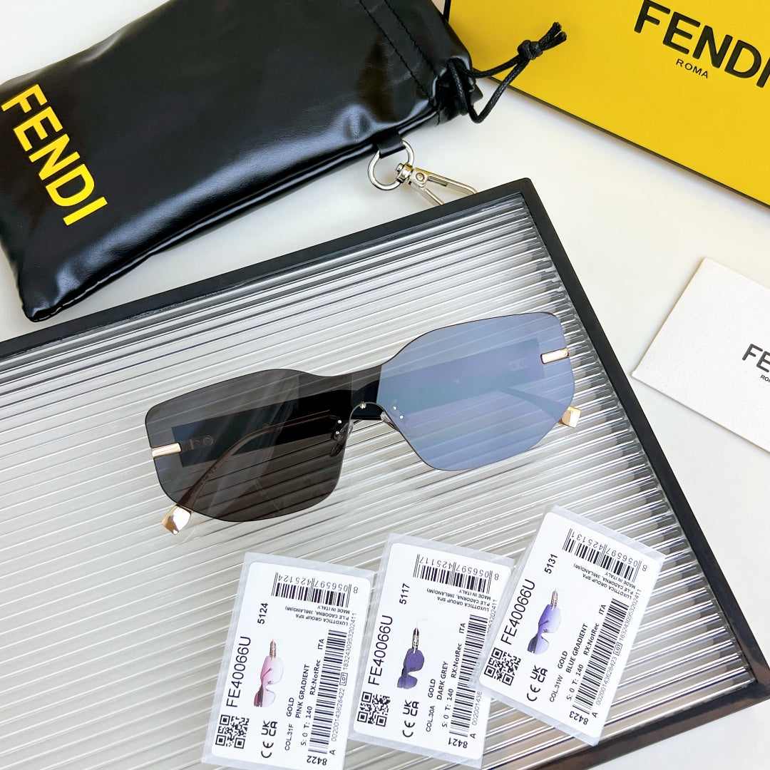 Squared Rimless Visor Sunglasses Fe40066U In Acetate And Metal