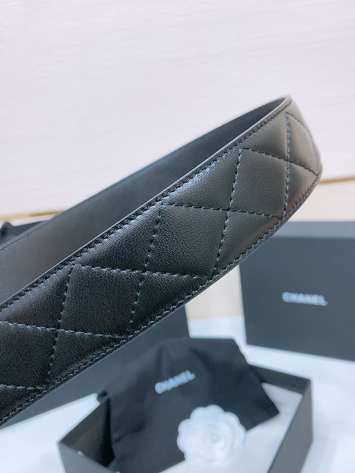 Double C 38Mm In Black Quilted Lambskin Gold Heart Buckle