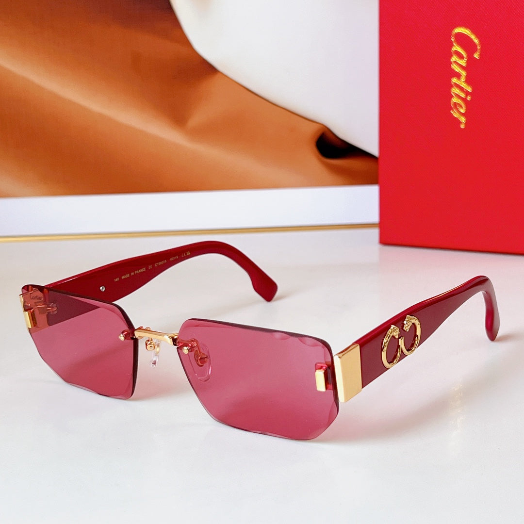 Panthère Rimless Rectangular Frame Sunglasses Ct0637S In Metal