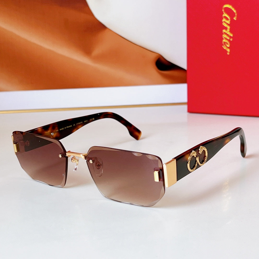 Panthère Rimless Rectangular Frame Sunglasses Ct0637S In Metal