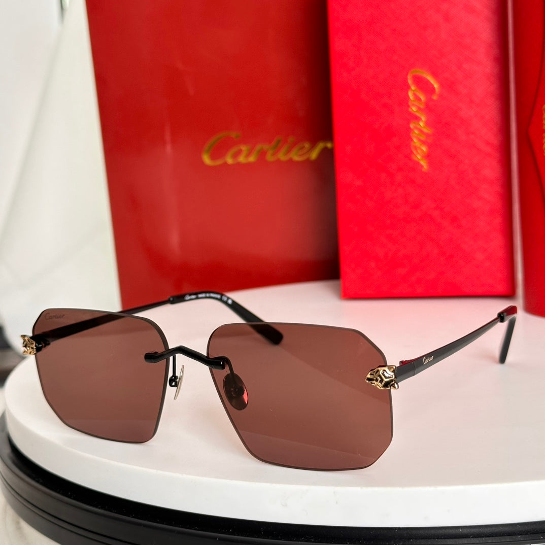 Panthère Rimless Square Frame Sunglasses Ct0503S In Metal
