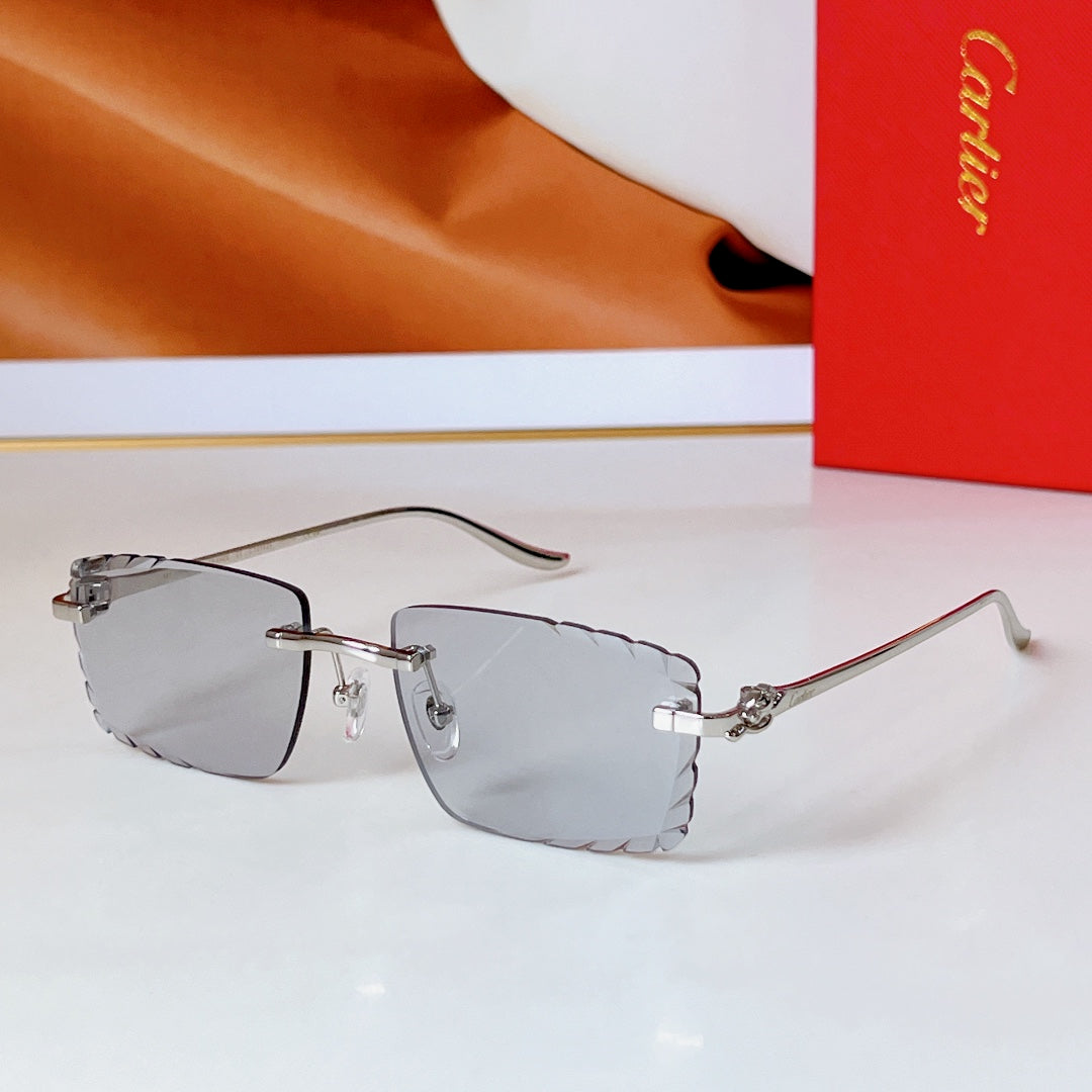 Panthère Rimless Rectangular Frame Sunglasses Ct0682S In Metal