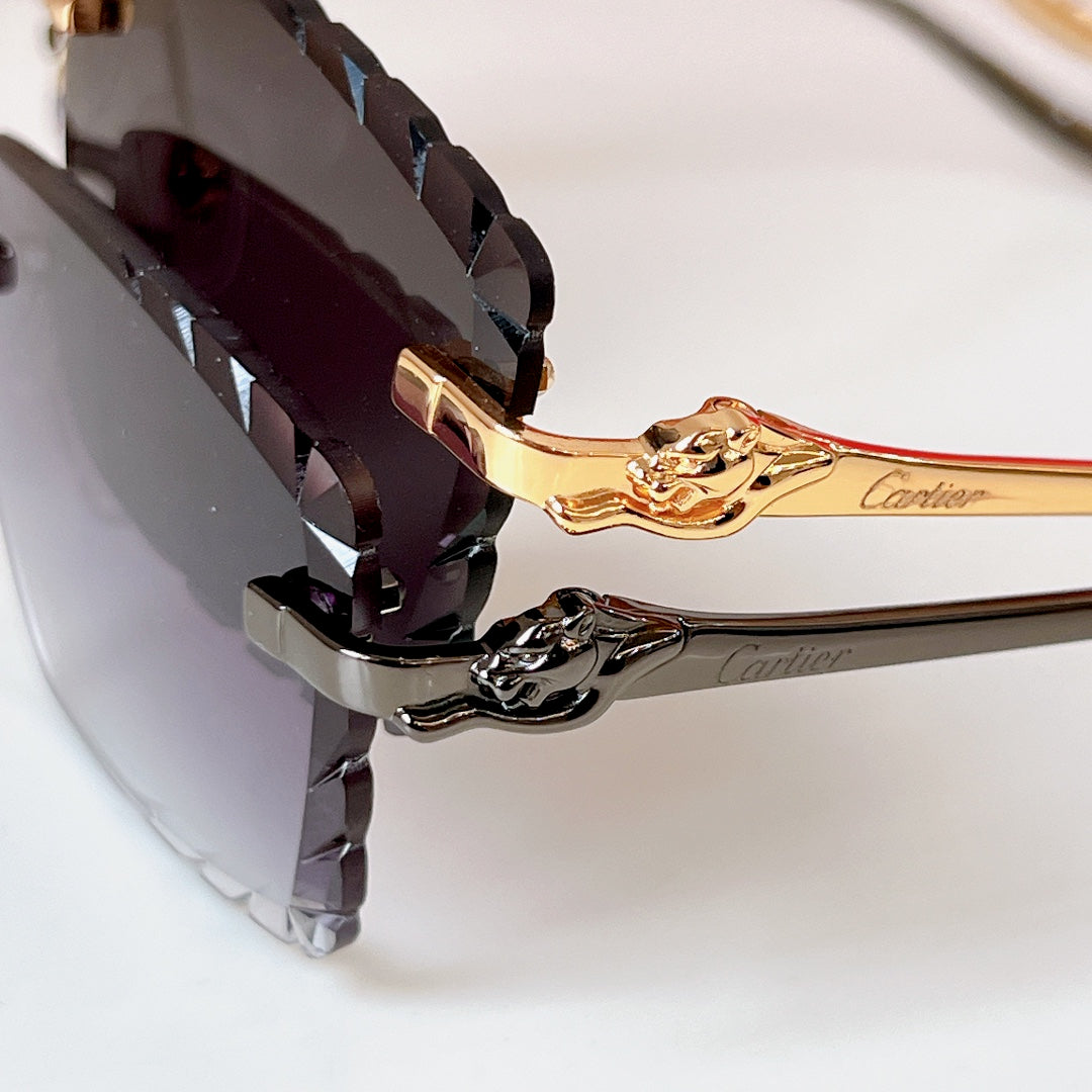 Panthère Rimless Rectangular Frame Sunglasses Ct0682S In Metal