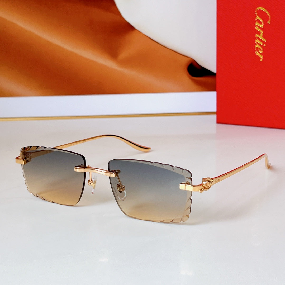 Panthère Rimless Rectangular Frame Sunglasses Ct0682S In Metal