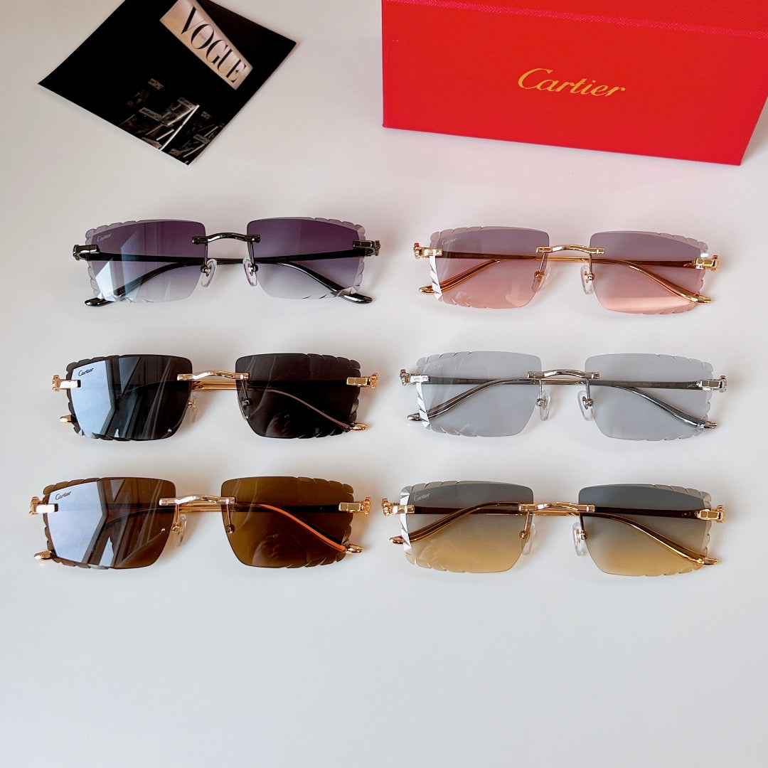 Panthère Rimless Rectangular Frame Sunglasses Ct0682S In Metal