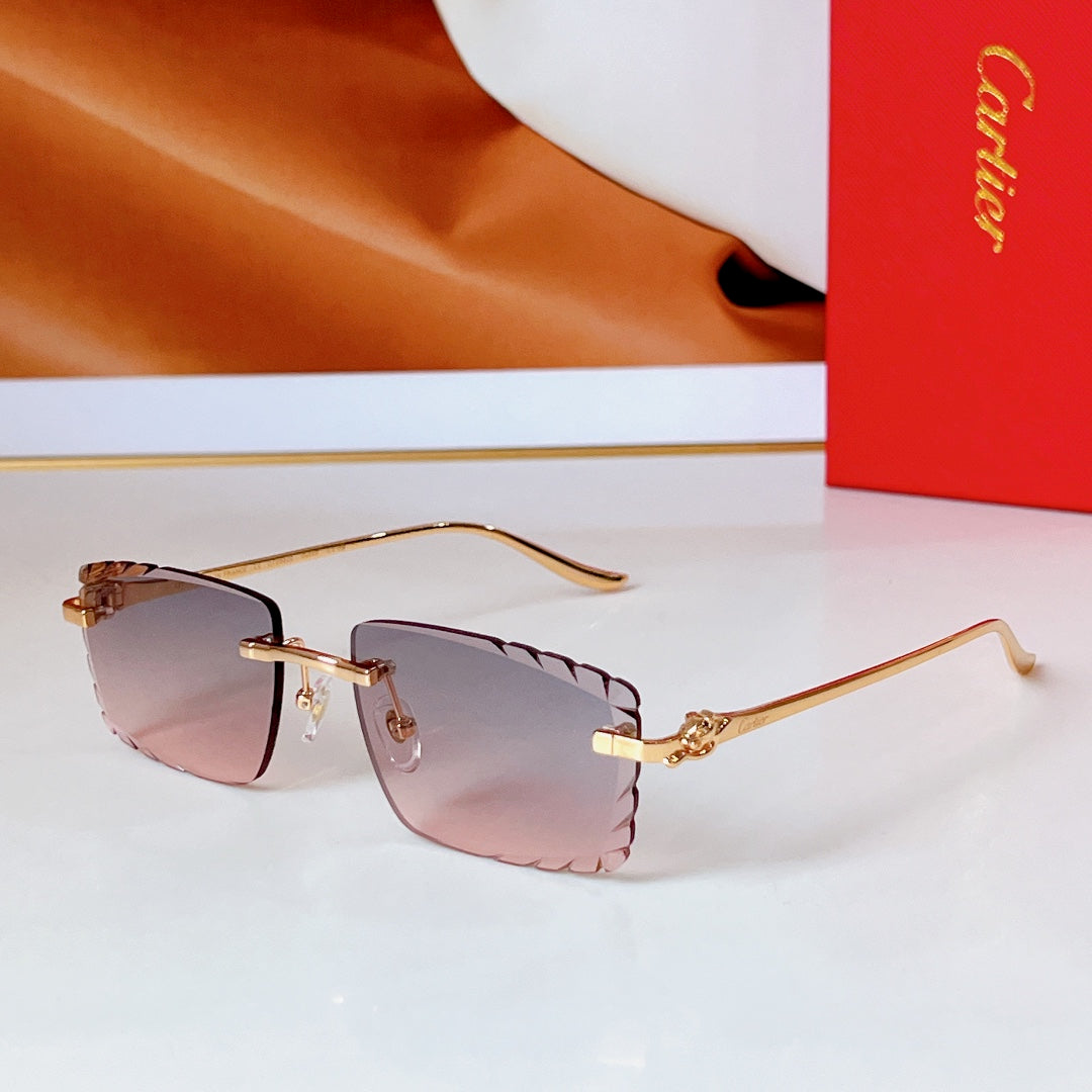 Panthère Rimless Rectangular Frame Sunglasses Ct0682S In Metal