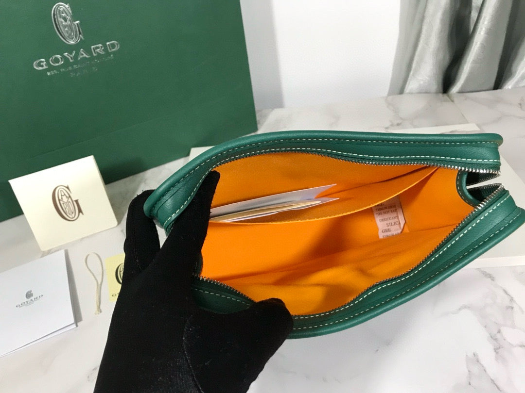 Goyard Jouvence Toiletry Bag Green PVC Fabric With Cowhide
