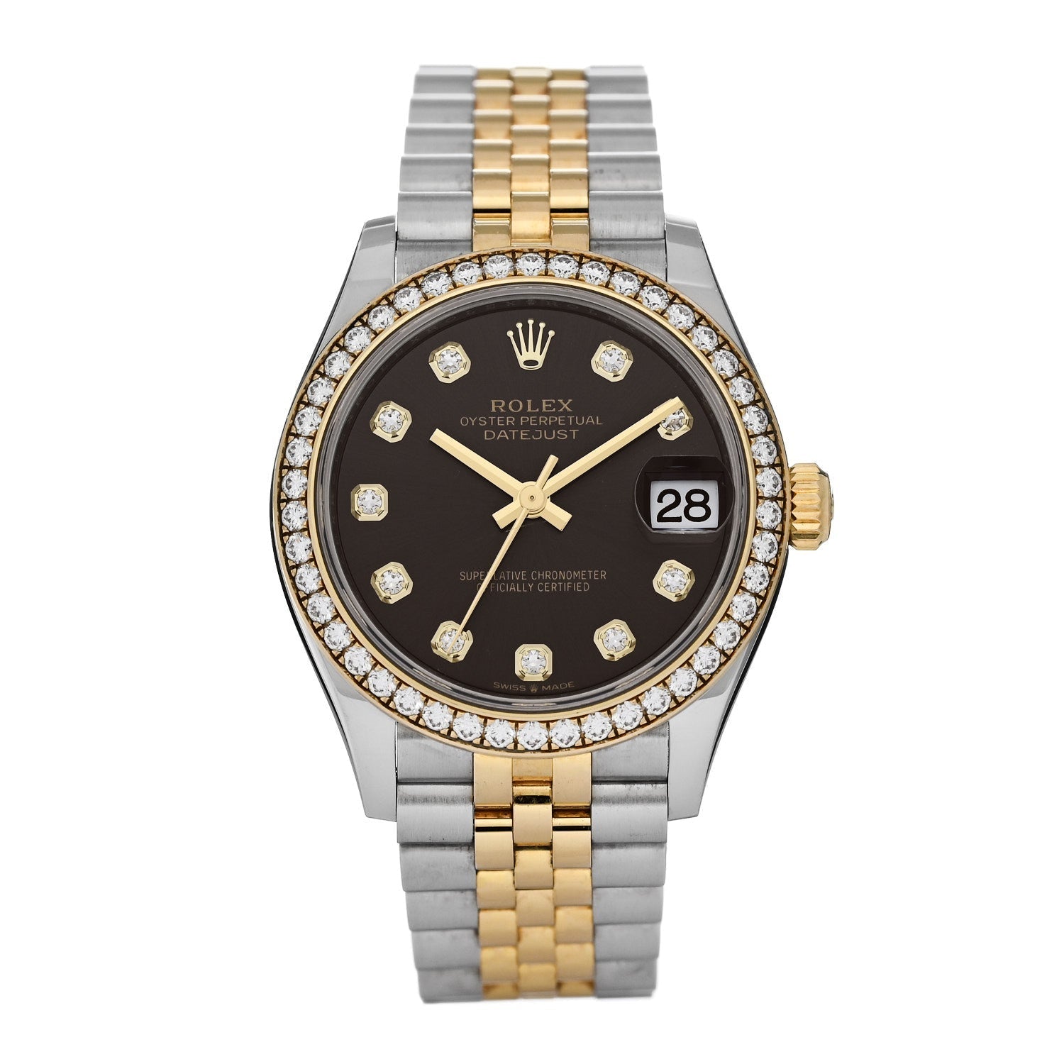 Stainless Steel 18K Yellow Gold Diamond Bezel 31mm Oyster Perpetual Date just Watch