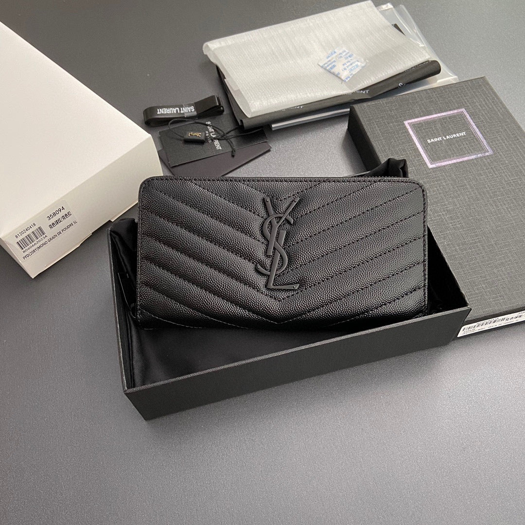 YSL Cassandre Matelasse Zip Around Wallet
