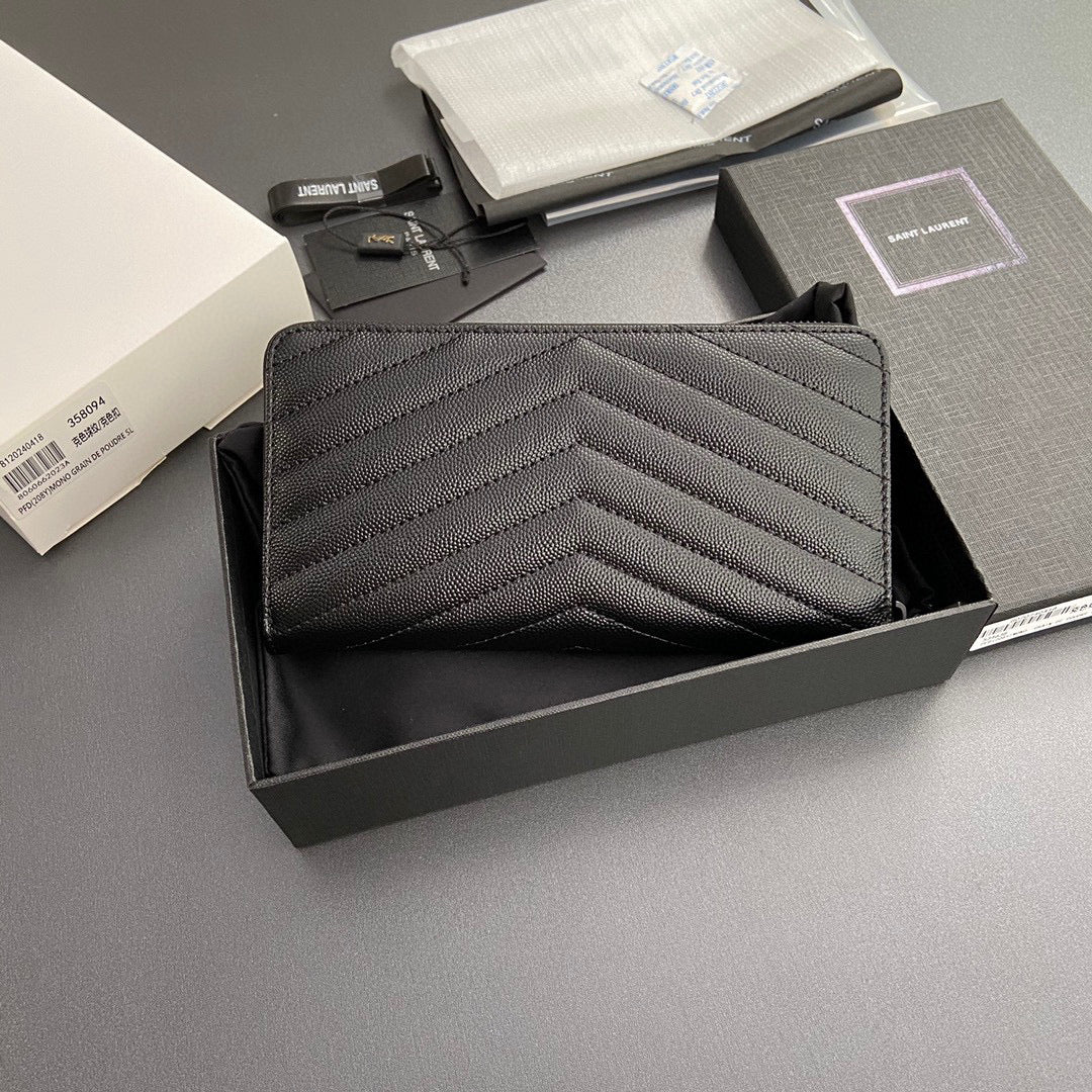 YSL Cassandre Matelasse Zip Around Wallet
