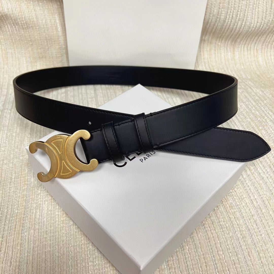 Celin Medium Triomphe Belt Black Leather