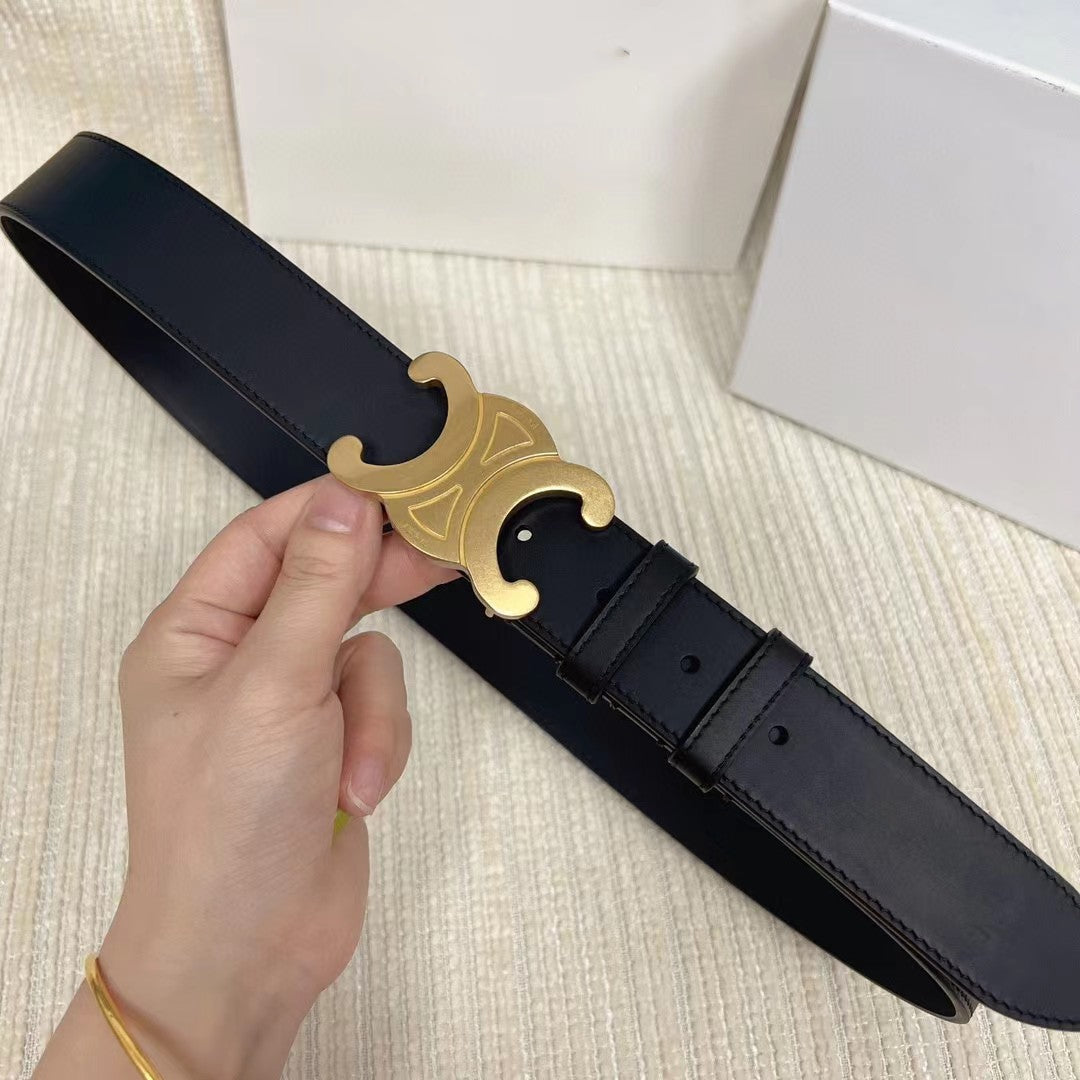 Celin Medium Triomphe Belt Black Leather