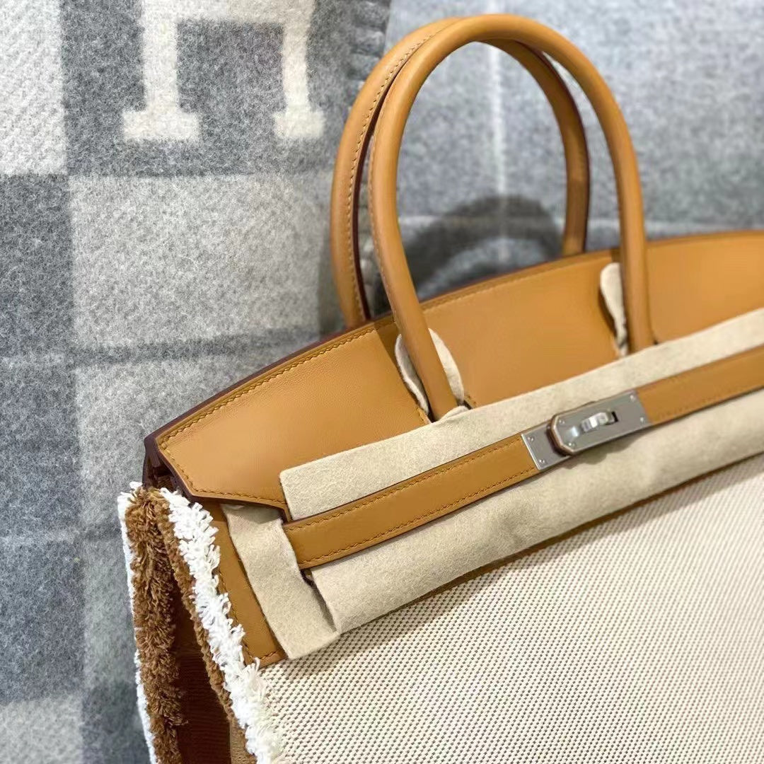 HM BIRKIN 35CM FRAY CANVAS SILVER HARDWARE