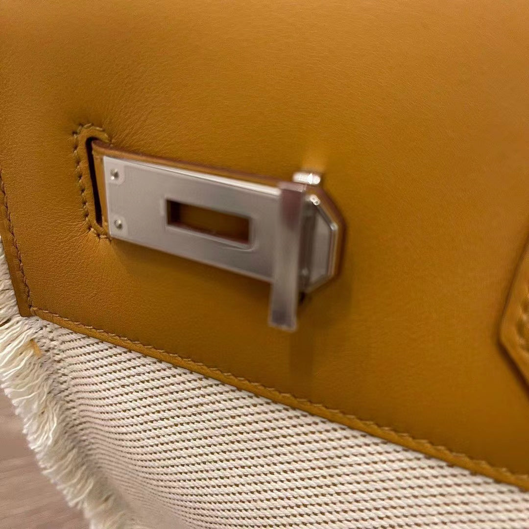 HM BIRKIN 35CM FRAY CANVAS SILVER HARDWARE