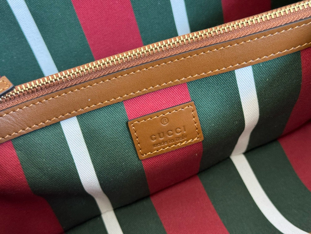 Gucci GG Emblem Small Tote Bag Beige Ebony Leather