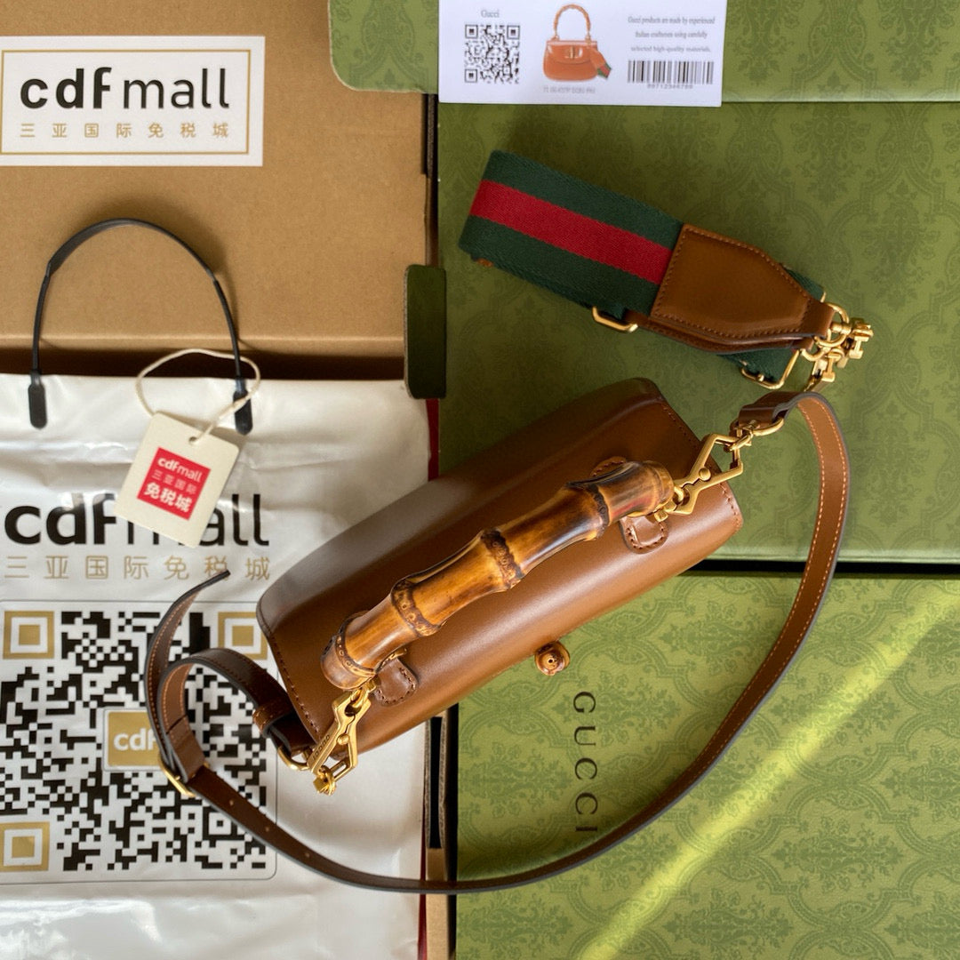 BAMBOO TOP HANDLE BAG 21 IN BROWN CALFSKIN