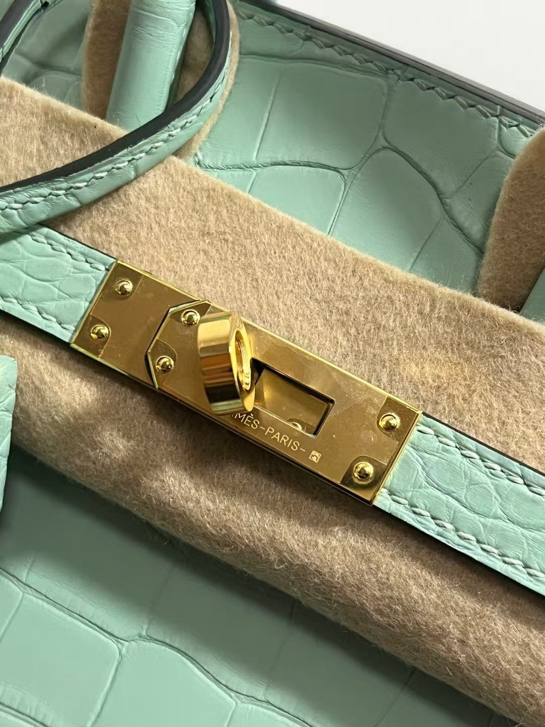 HM BIRKIN 25cm Vert Deau Crocodile Gold Hardware