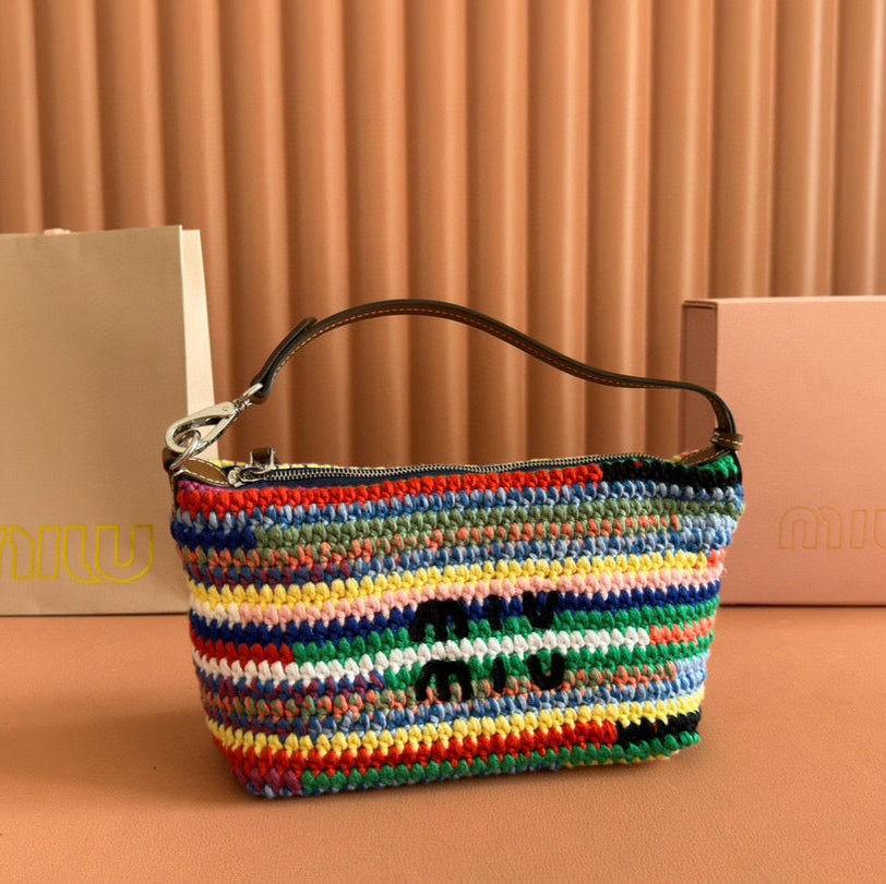 CROCHET TOTE BAG 25 IN MULTICOLORED WOVEN RAFFIA