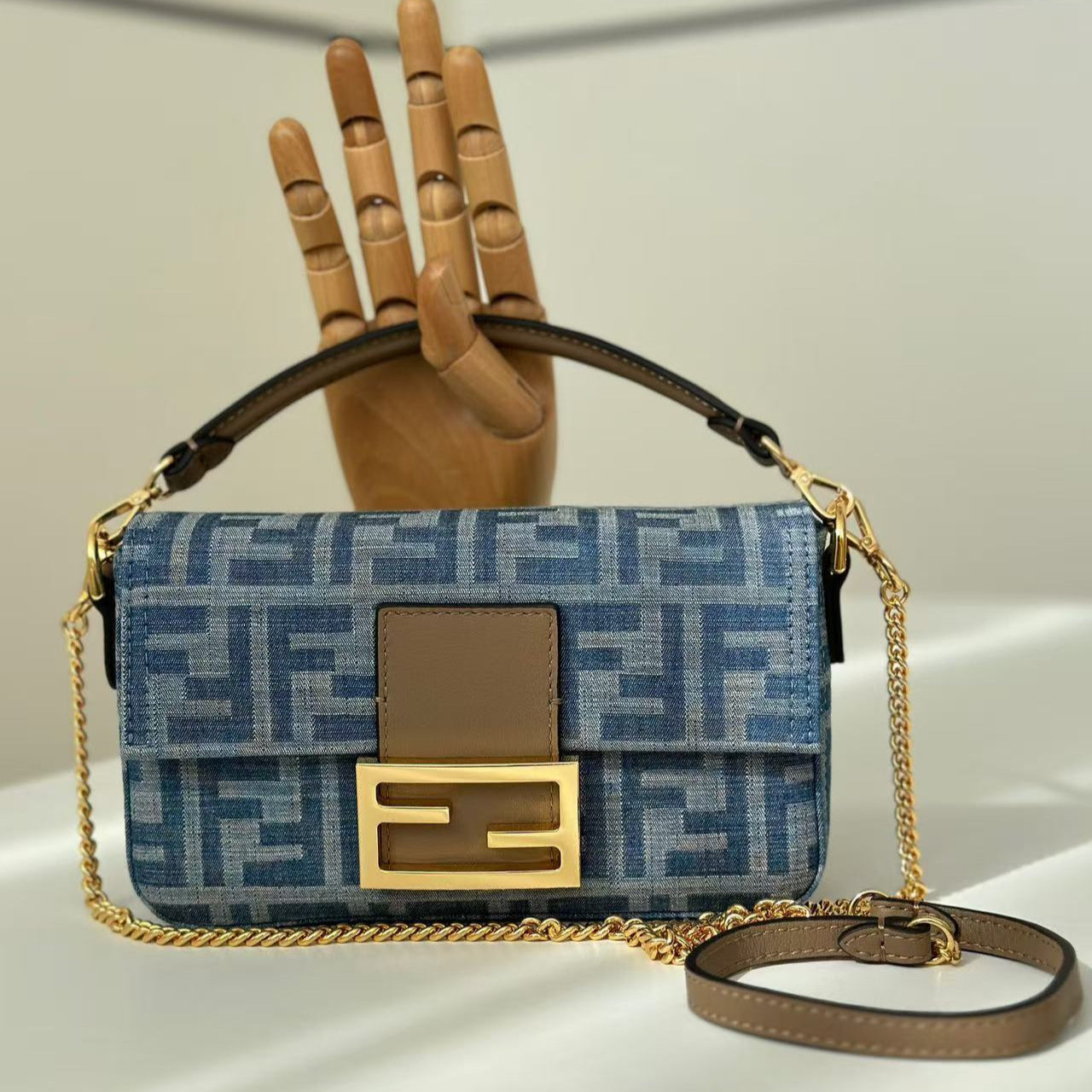 BAGUETTE MINI 19 BAG IN CERULEAN BLUE MONOGRAM DENIM WITH GOLD HARDWARE