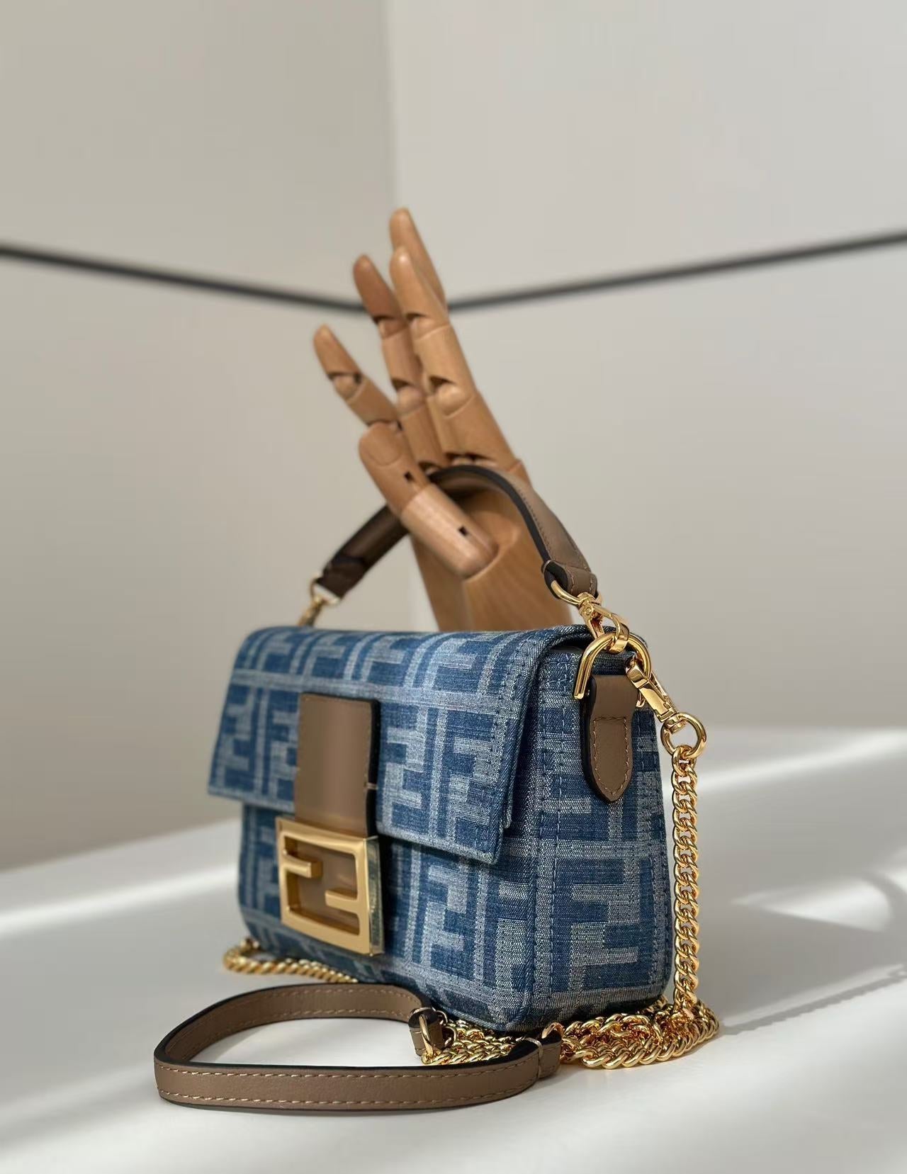 BAGUETTE MINI 19 BAG IN CERULEAN BLUE MONOGRAM DENIM WITH GOLD HARDWARE