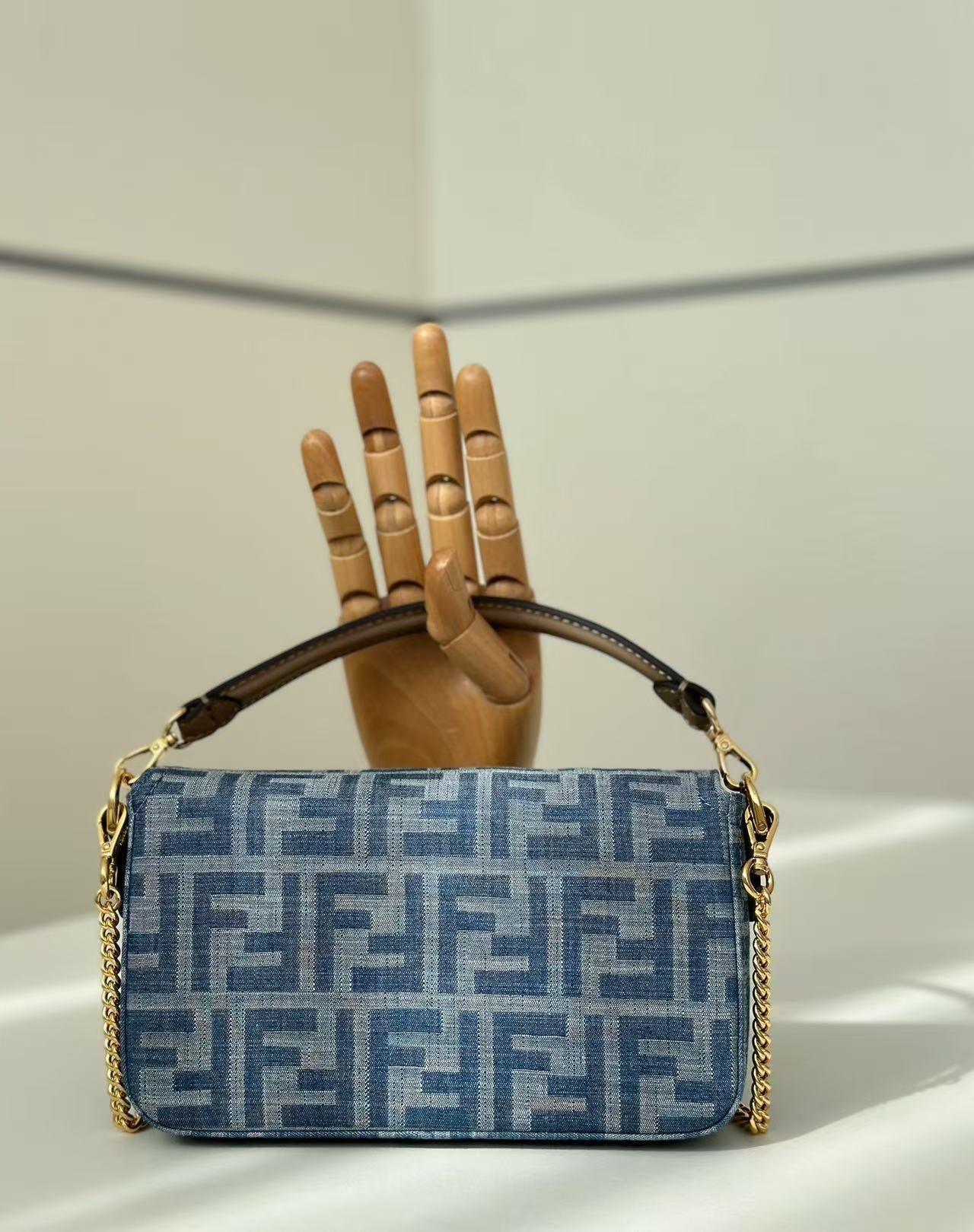 BAGUETTE MINI 19 BAG IN CERULEAN BLUE MONOGRAM DENIM WITH GOLD HARDWARE